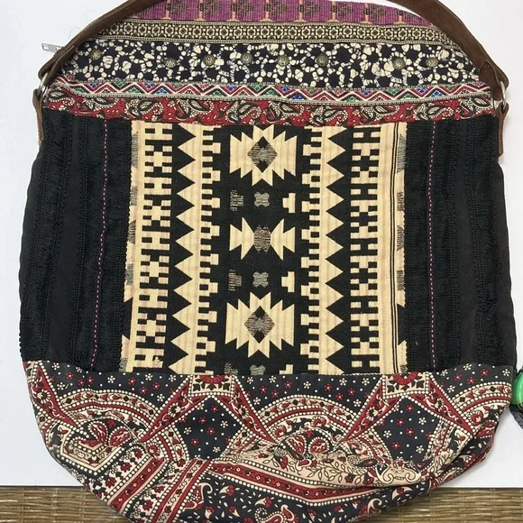 Free People Fold Over Studded Boho Chic Tote Bag Tapestry Rug Bag - Picture 5 of 11
